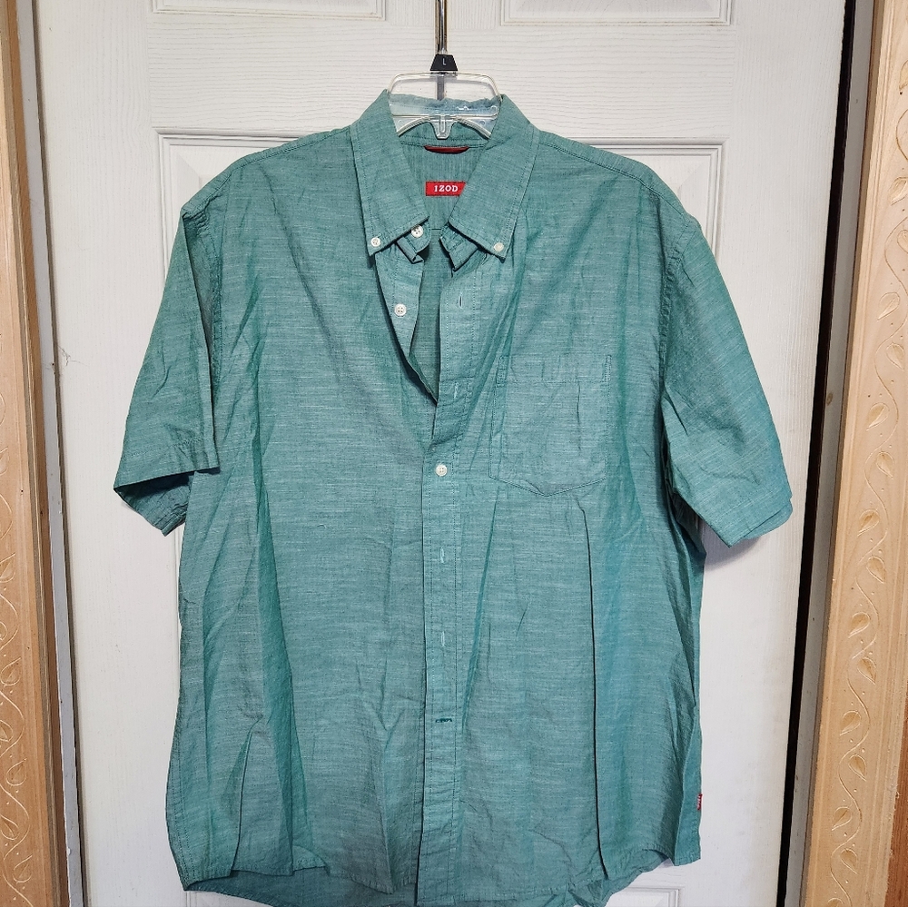 Izod Men's Teal Casual Button Down Shirt - Picture 4 of 9